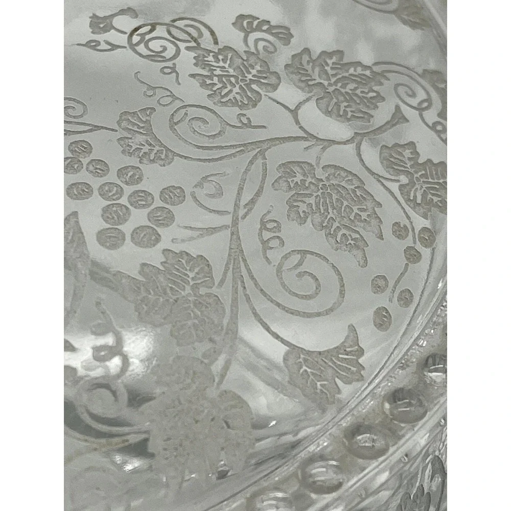 Vintage Depression Fostoria Glass 3 Part Divided Candy Dish Etched Grapes & Vine
